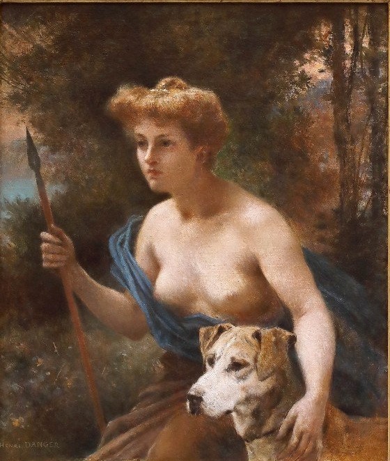 Diana cacciatrice , Dipinto di H.C. Danger  Francia fine del XVIII Secolo  Art Nouveau-photo-2