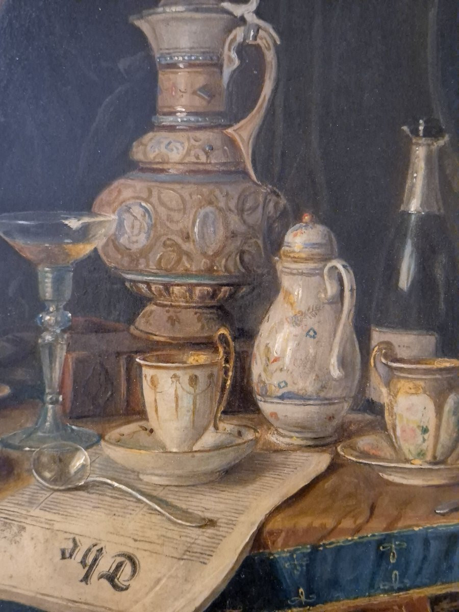Coppia di nature morte olio su tavola Josef Mansfeld 1888 Vienna XIX secolo-photo-4