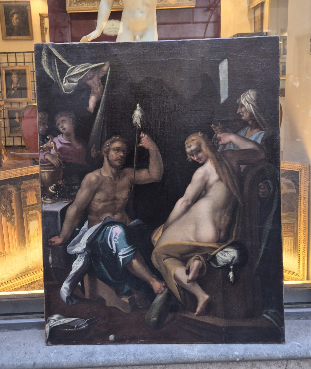 Ercole ed Onfale, Dipinto scuola di Praga XVI Secolo -photo-1