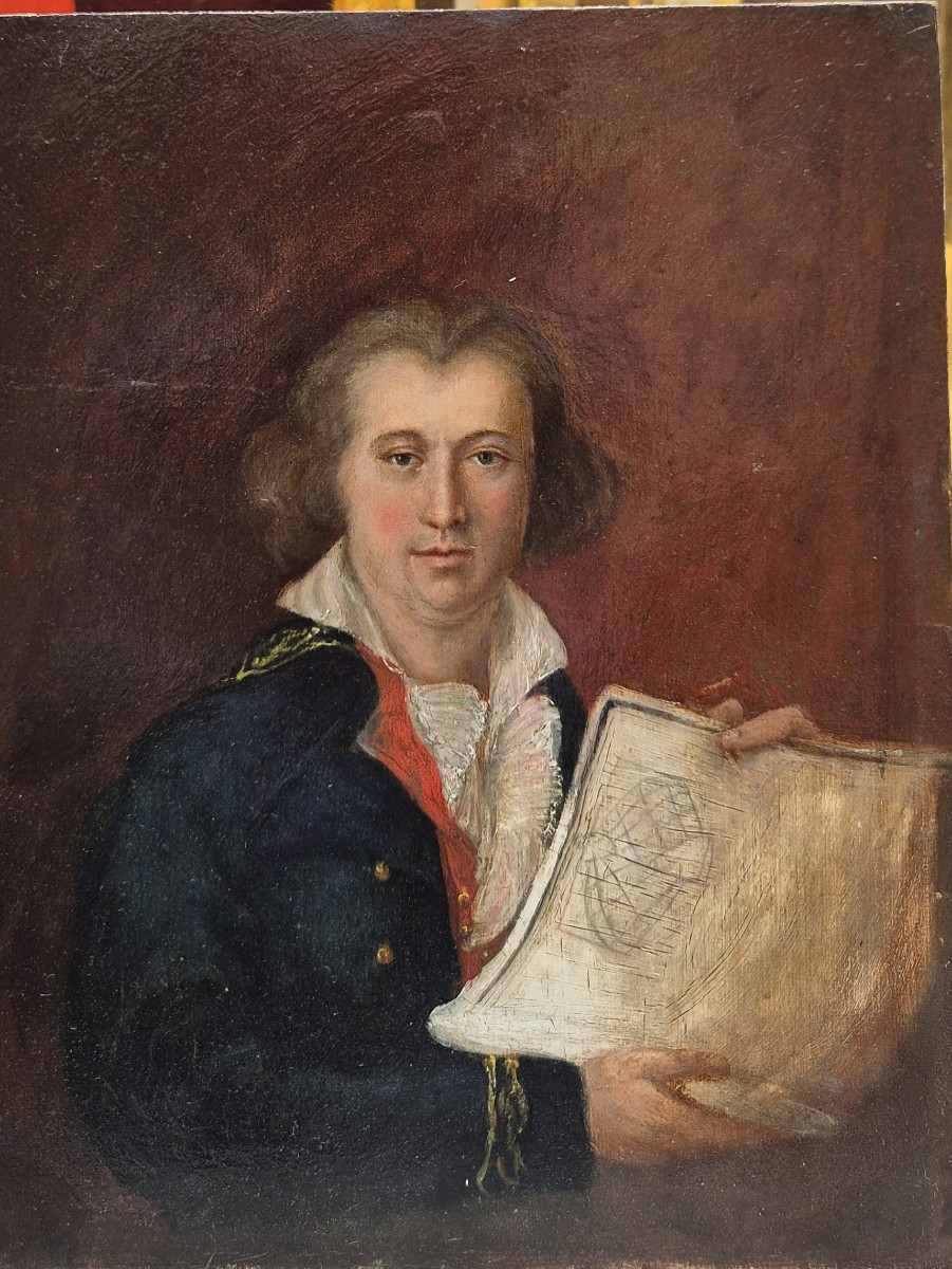 Ritratto di uomo con progetto di edificio, Dipinto , XIX Secolo-photo-2