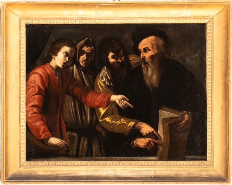 Cristo fra i dottori , Dipinto, Seguace del caravaggio Napoli XVII Secolo 