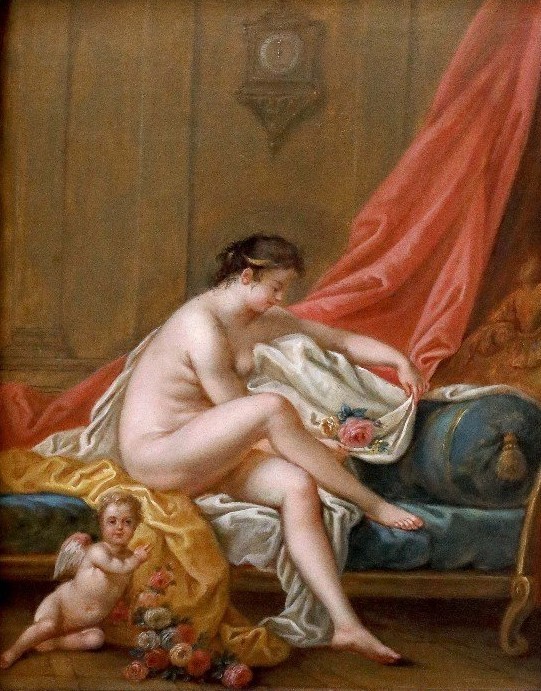 Venere e Cupido , dipinto,olio su tavola  ambito di J. Schall, Francia XVIII Secolo-photo-2