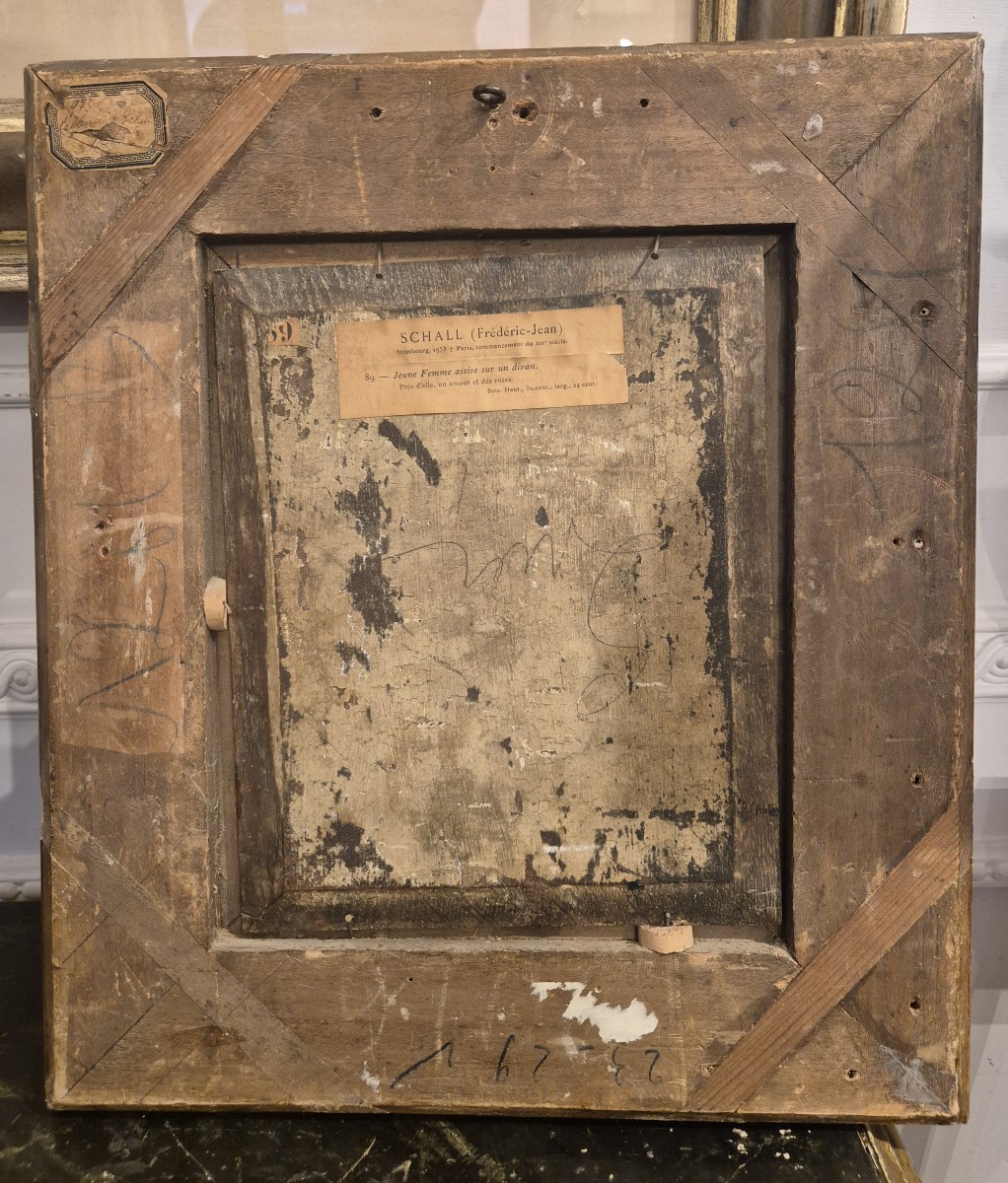 Venere e Cupido , dipinto,olio su tavola  ambito di J. Schall, Francia XVIII Secolo-photo-3