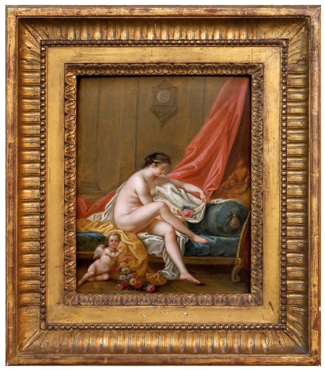 Venere e Cupido , dipinto,olio su tavola  ambito di J. Schall, Francia XVIII Secolo