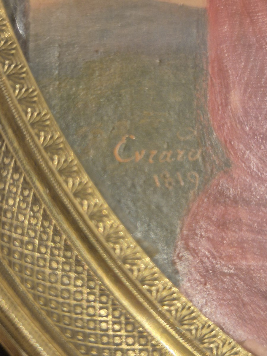 Ritratto di ragazza in rosso, dipinto , f.to Evrard , Francia XIX Secolo -photo-3