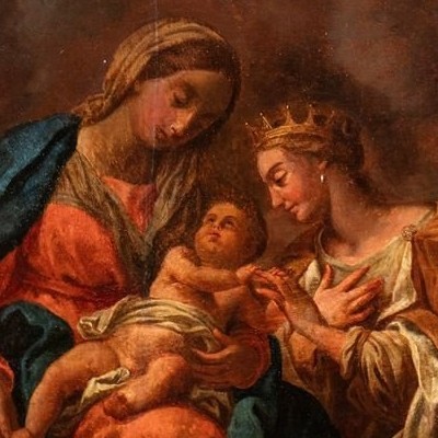 Matrimonio mistico di Santa Caterina, Dipinto Italia XVII Secolo -photo-2