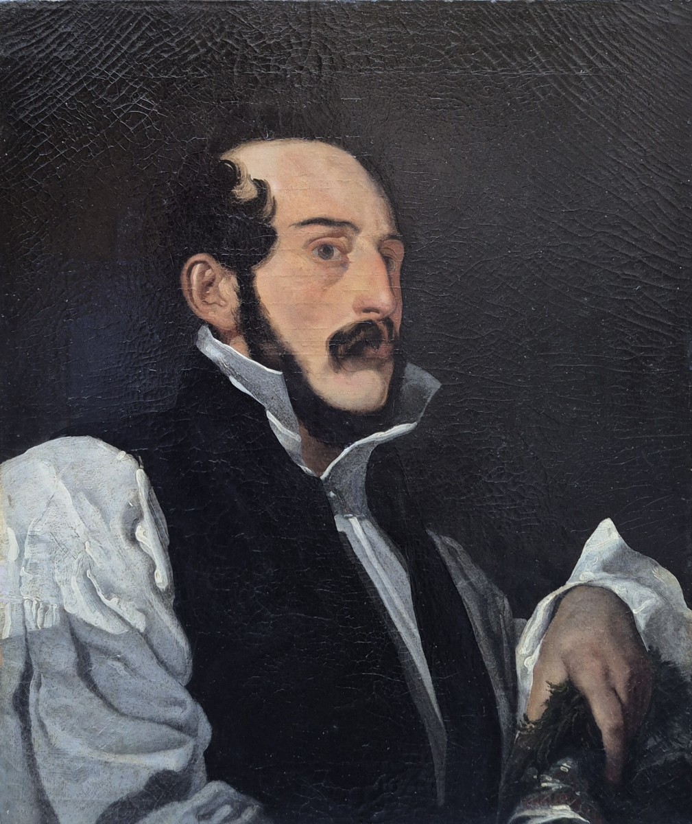 ritratto d uomo con corona da poeta , dipinto Italia XIX Secolo -photo-4