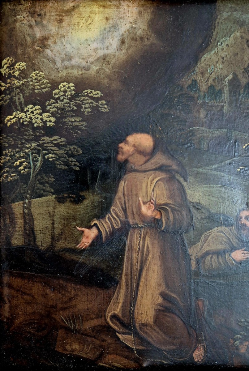 San Francesco riceve le stimmate, dipinto olio su rame Italia XVII Secolo -photo-2