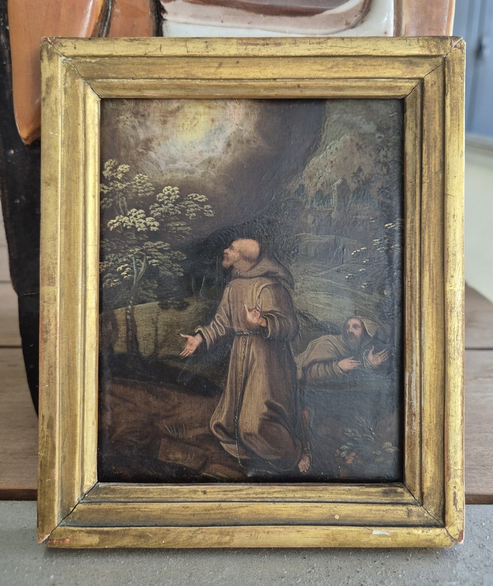 San Francesco riceve le stimmate, dipinto olio su rame Italia XVII Secolo -photo-3