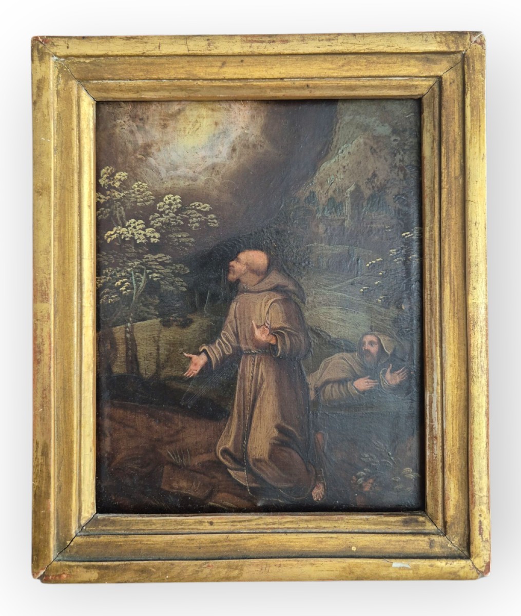 San Francesco riceve le stimmate, dipinto olio su rame Italia XVII Secolo 