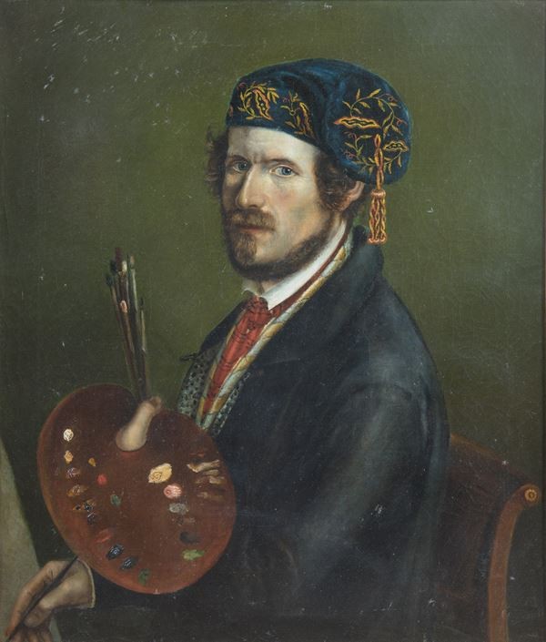 Auroritratto di pittore , dipinto Italia XIX Secolo -photo-2