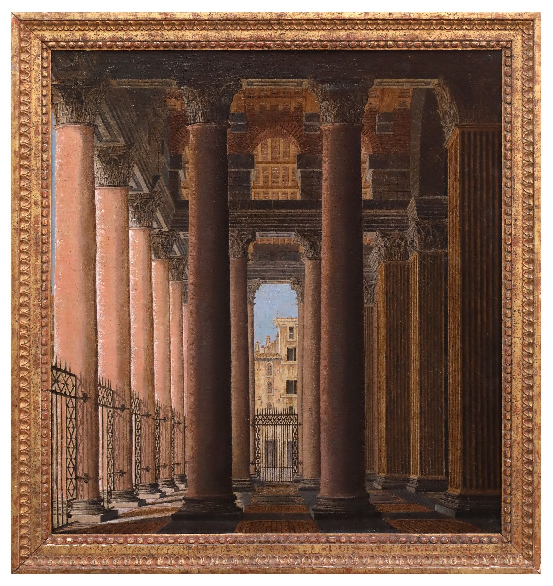 Coppia di vedute del portico del Pantheon , Dipinti Italia XIX Secolo Grand Tour-photo-2