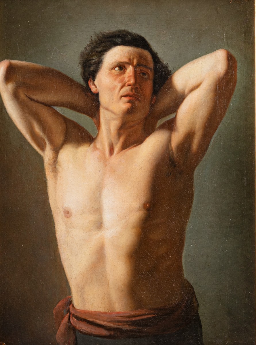 Nudo accademico con le braccia alzate, Dipinto . italia XIX Secolo -photo-2