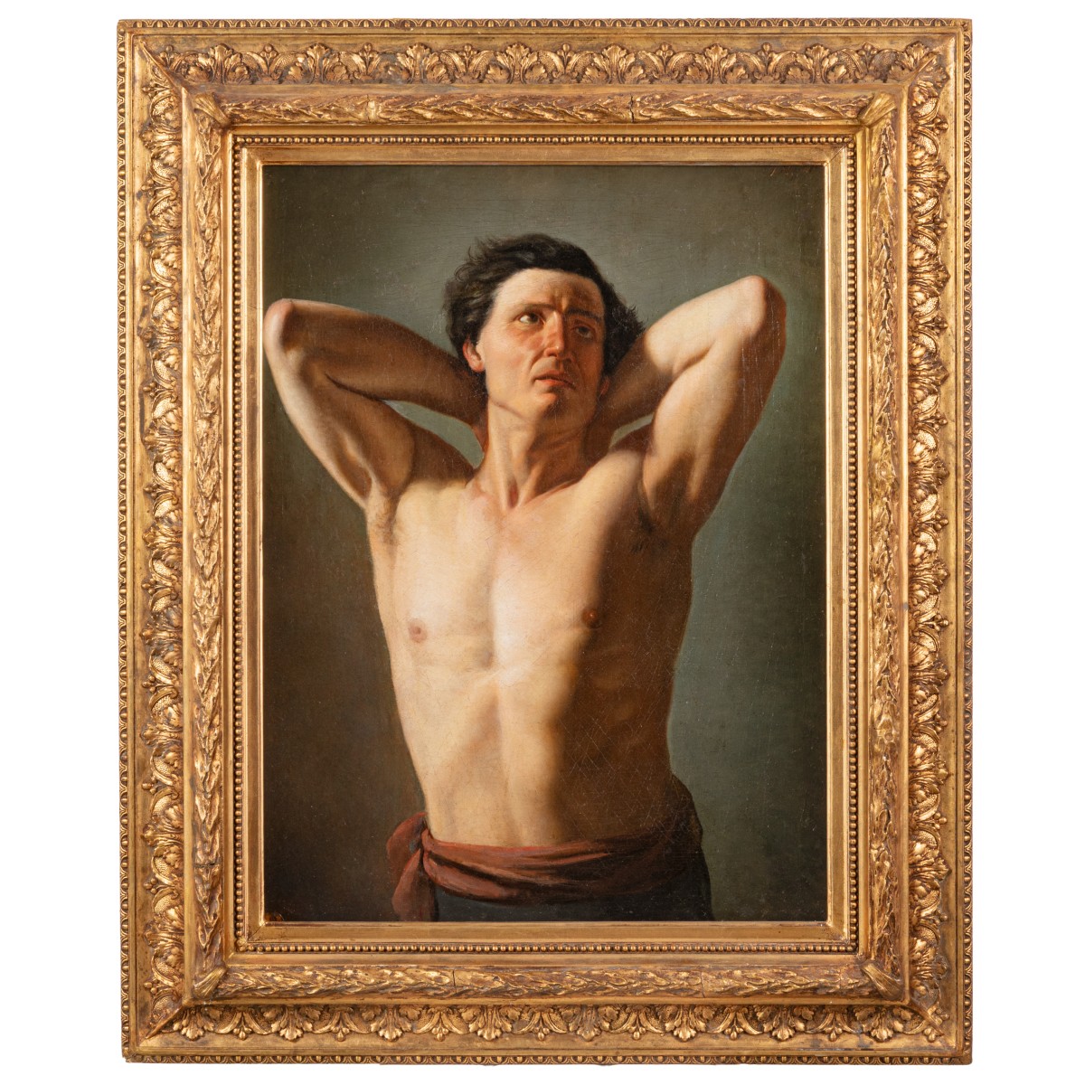 Nudo accademico con le braccia alzate, Dipinto . italia XIX Secolo 