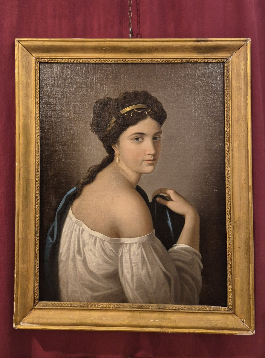 Ritratto di donna di spalle, dipinto , scuola milanese XIX Secolo-photo-1