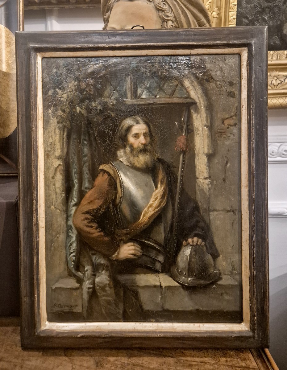 Ritratto di alabardiere,  dipinto di H.M. Cossmann, Francia Germania XIX Secolo-photo-3