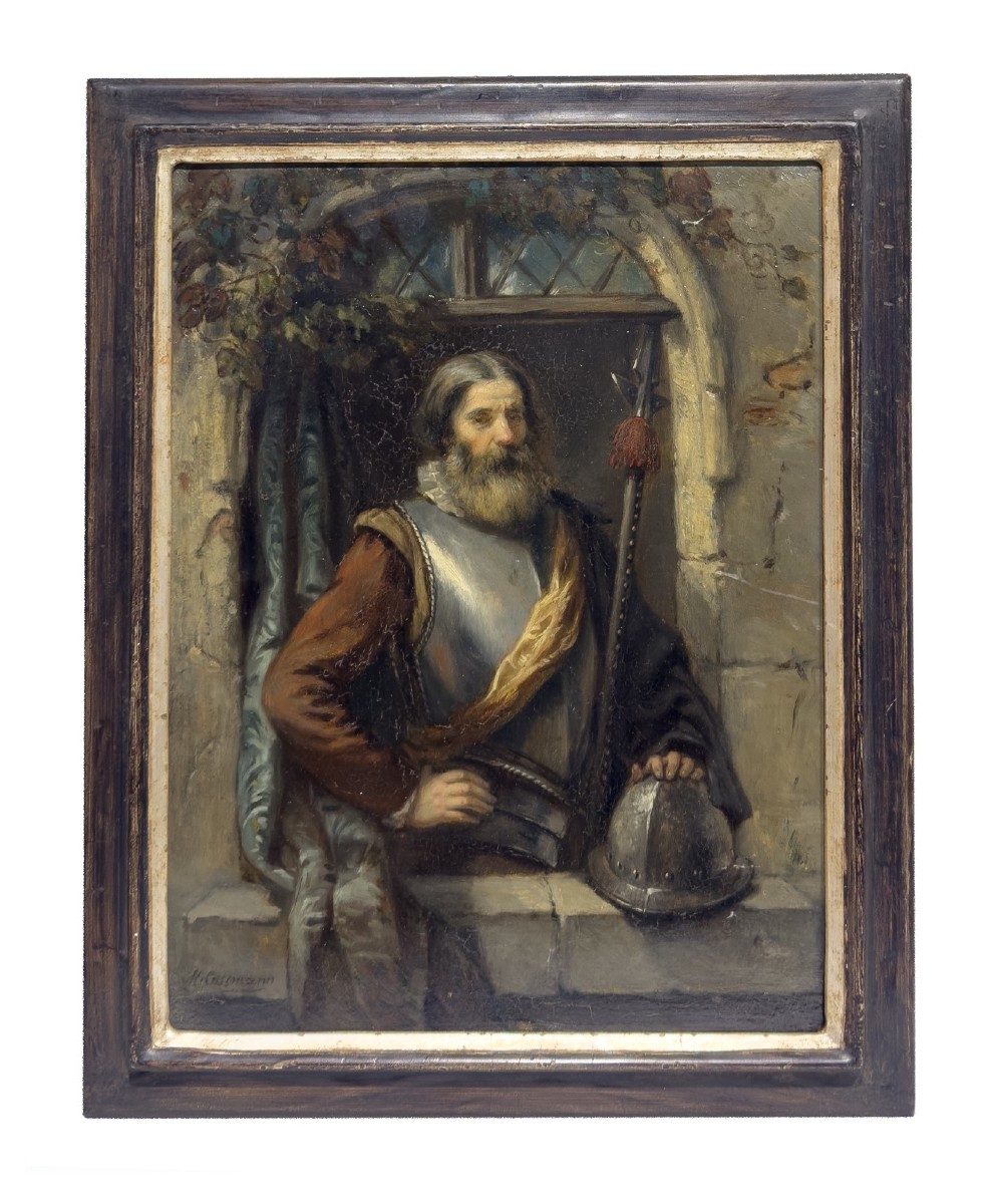 Ritratto di alabardiere,  dipinto di H.M. Cossmann, Francia Germania XIX Secolo