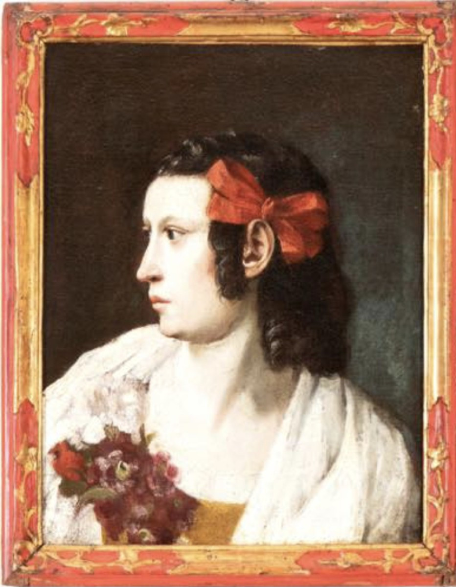Ritratto di donna con fiori, dipinto Italia Roma XVII Secolo 