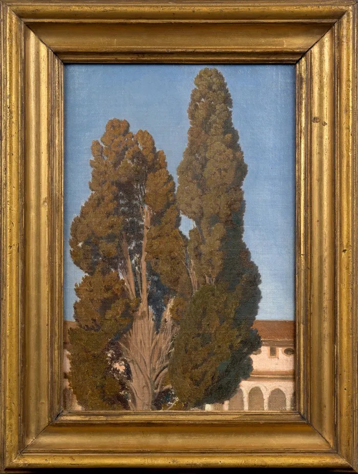 I cipressi di Michelangelo al Chiostro delle terme . Roma, Dipinto XIX Secolo