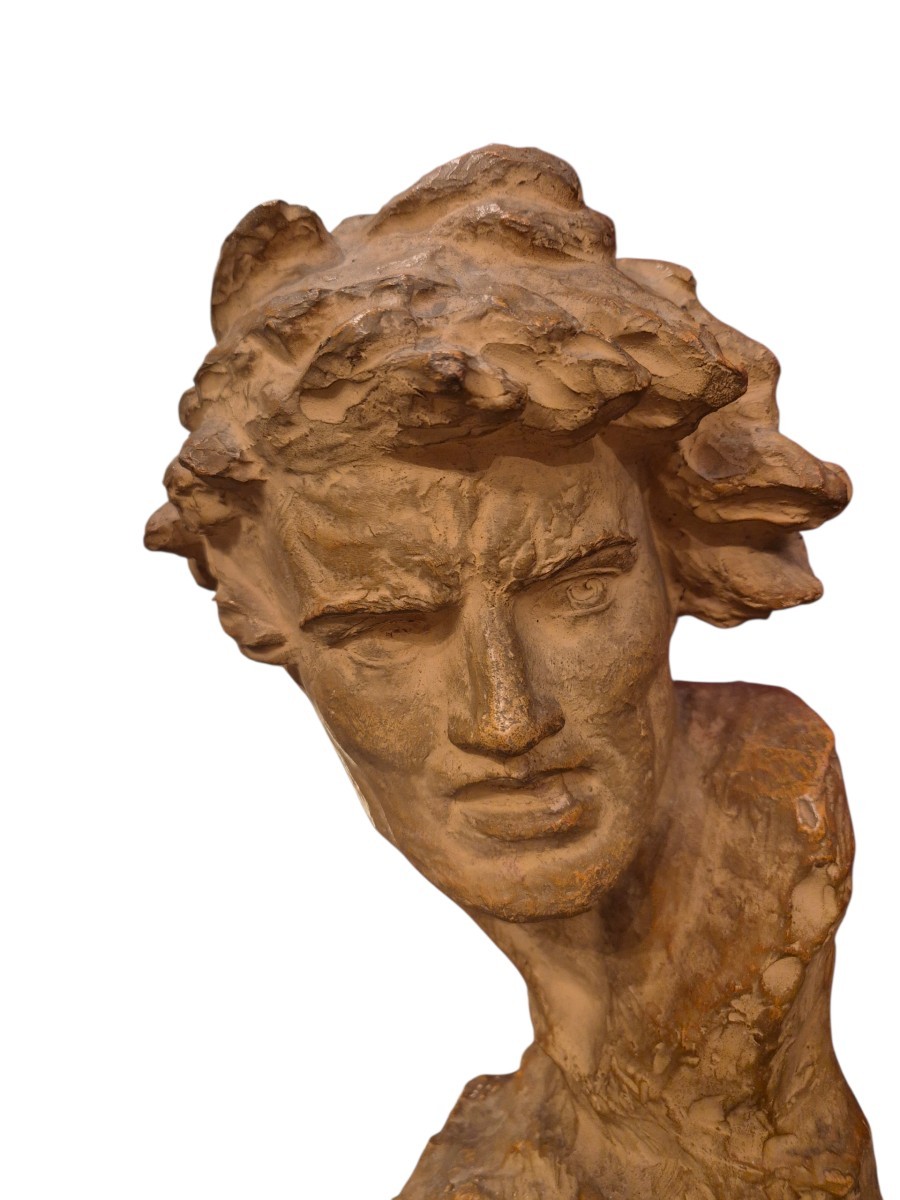testa d uomo, scultura di U. Cipriani, italia inizio XX Secolo-photo-2