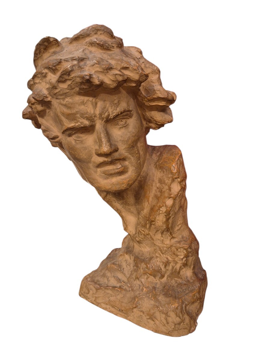 testa d uomo, scultura di U. Cipriani, italia inizio XX Secolo