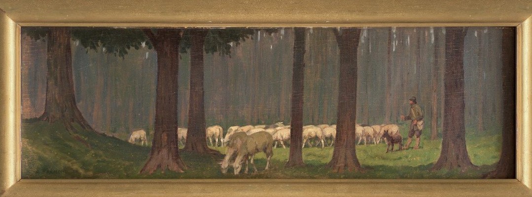Pastore con armenti, quadro di A. Frémond, Francia inizi XX Secolo-photo-2