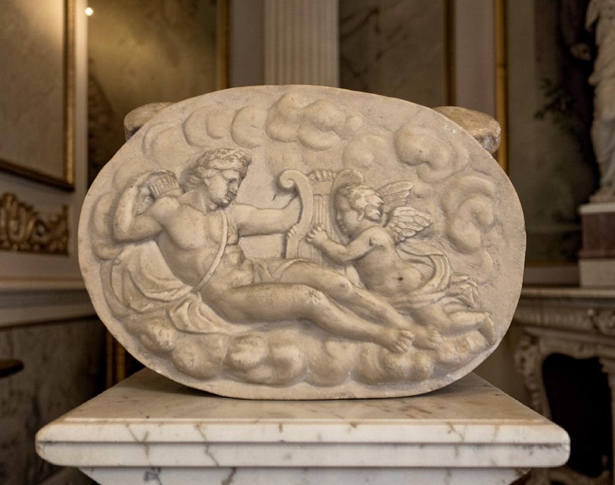 Apollo e Cupido , placca in mamro Italia XVIII secolo Grand tour -photo-2