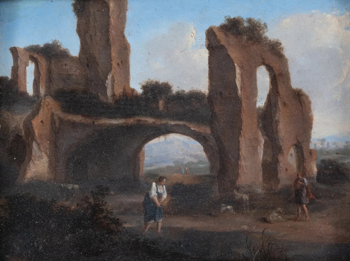 Coppia di paesaggi con rovine , Dipinti Italia Roma XVII Secolo  Grand Tour -photo-1