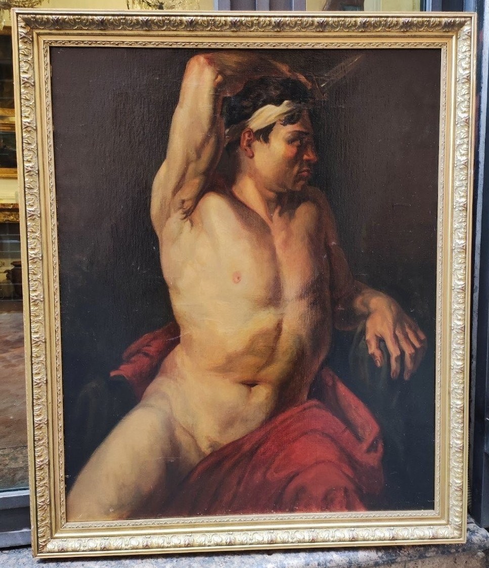 Nudo accademico con pugnale, Dipinto olio su tela , Francia inizi XIX Secolo