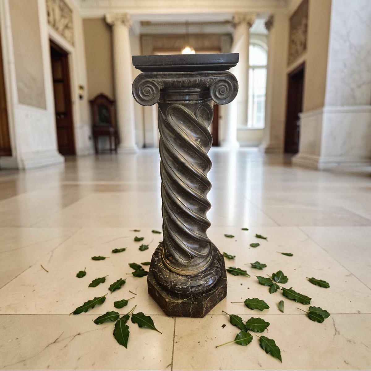 Colonna tortile con capitello corizio marmo verde prato , italia XIX Secolo -photo-2