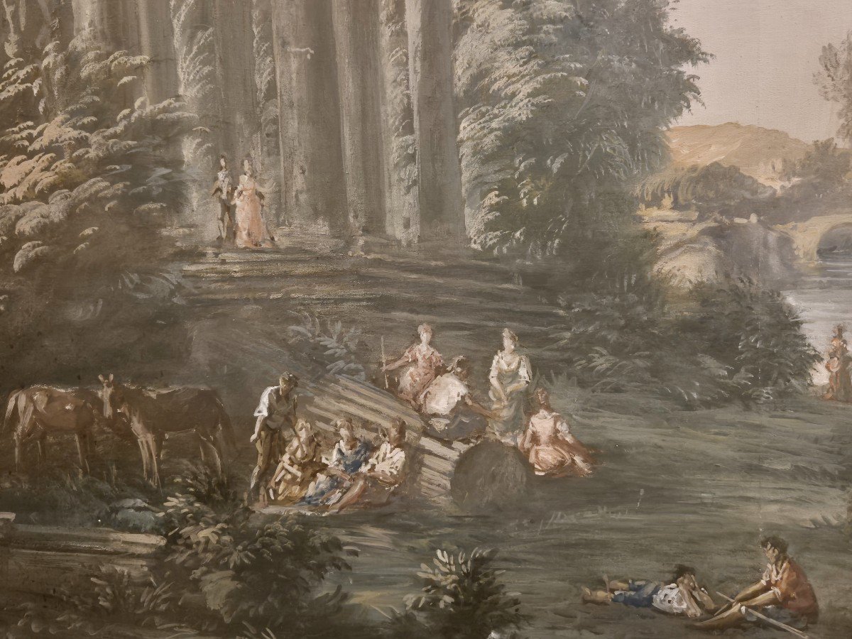 Paesaggio con rovine e figure, Dipinto Italia XIX Secolo grandtour-photo-3
