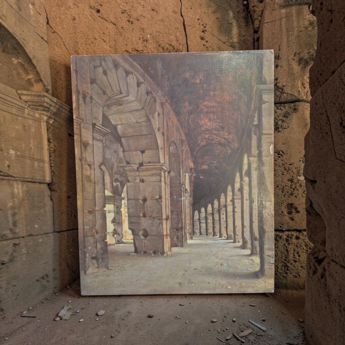 Sotteranei del Colosseo, dipinto , XIX Secolo grand tour-photo-2