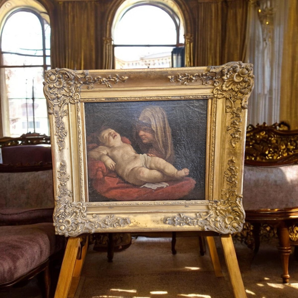 Madonna con bambino dormiente , Dipinto Italia XVII Secolo -photo-2
