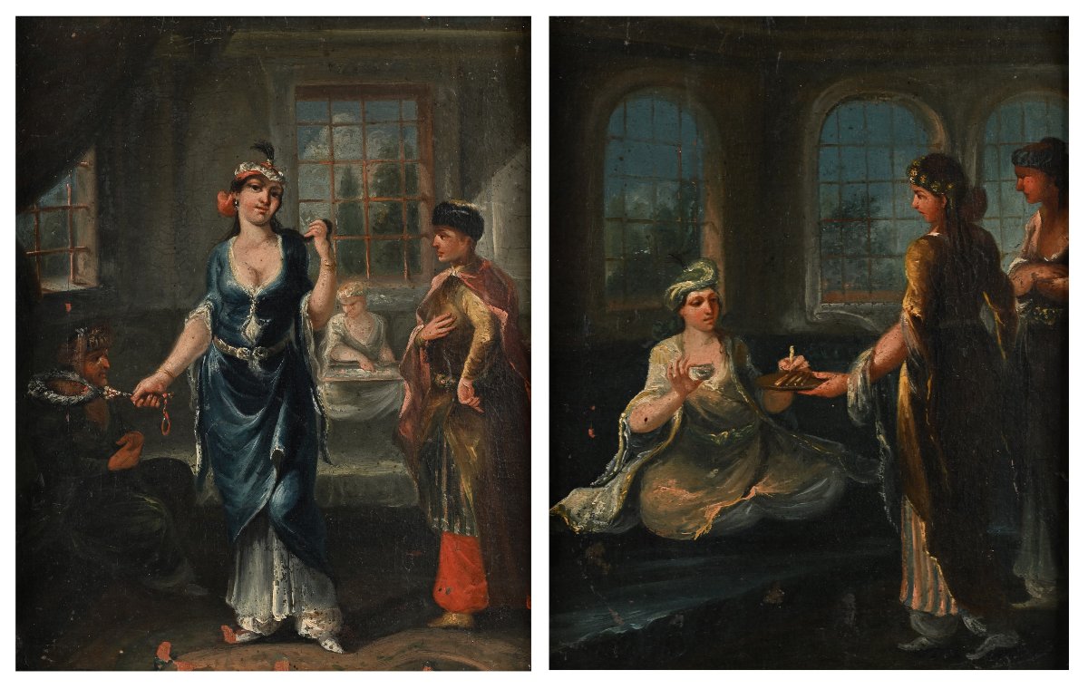 Scene di vita turca , Dipinti attr a J.B. Van Mour Francia  XVIIIe Siècle 