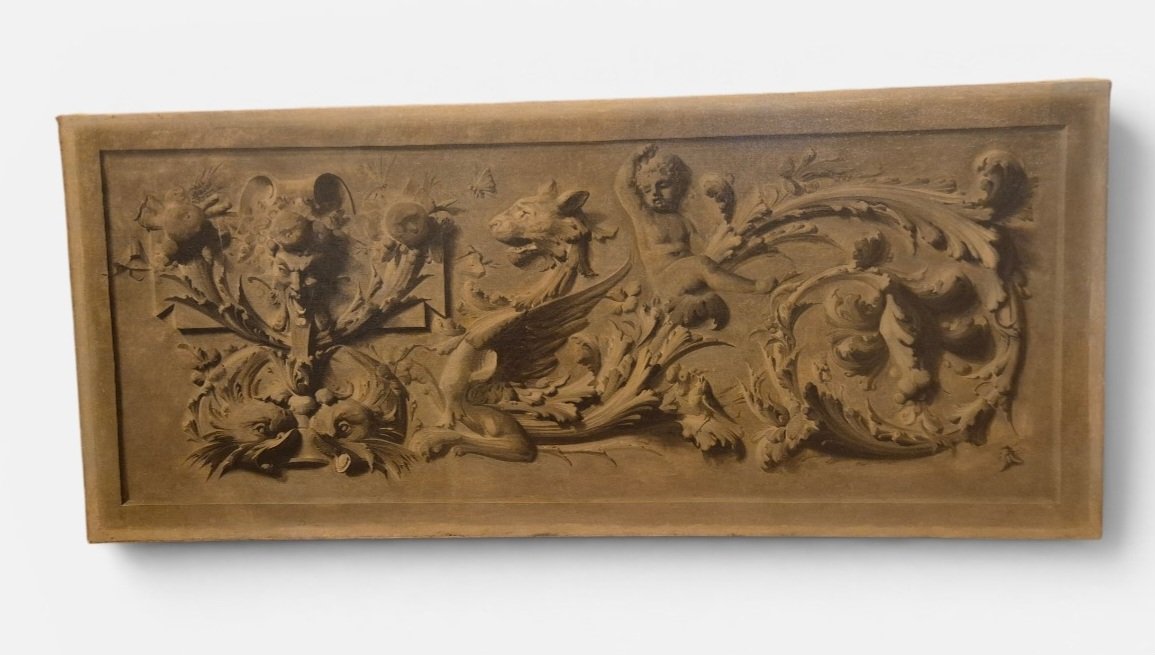 Pannello decorativo con fregio a spirali, dipinto Italia XIX Secolo
