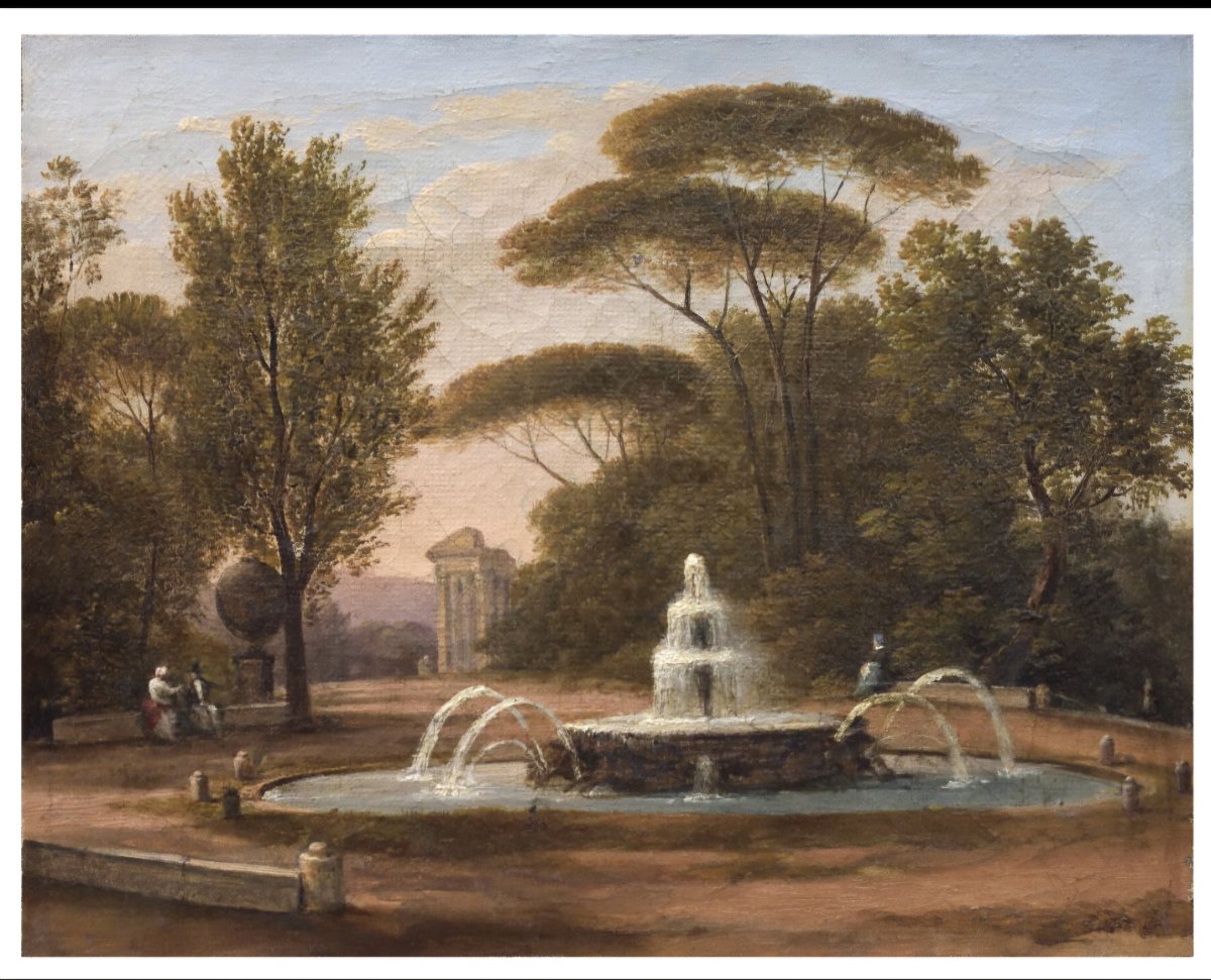 Coppia di paesaggi con vedute di Villa Borghese e Pincio , Dipinti Italia XIX Secolo grand tour-photo-2