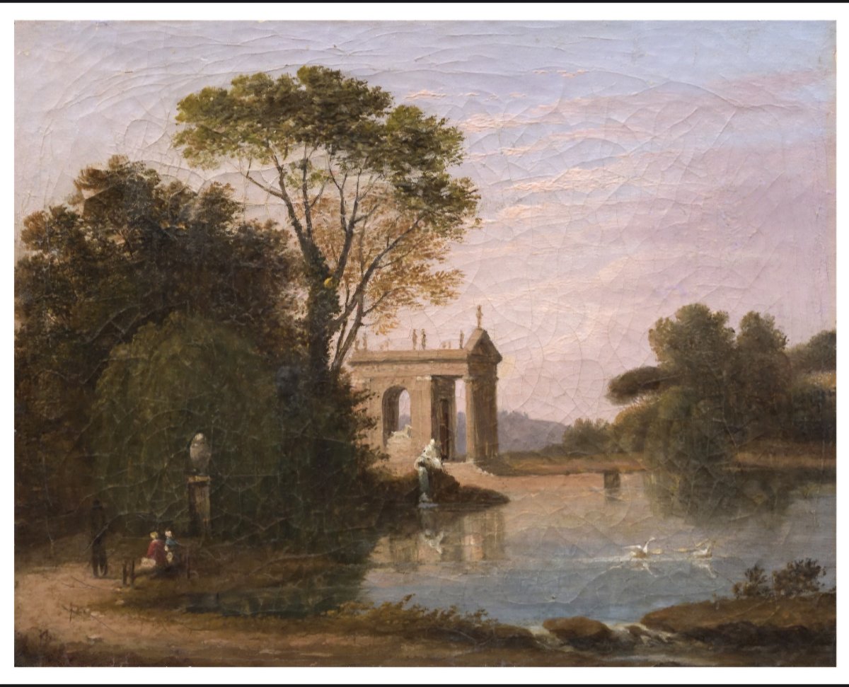Coppia di paesaggi con vedute di Villa Borghese e Pincio , Dipinti Italia XIX Secolo grand tour-photo-3