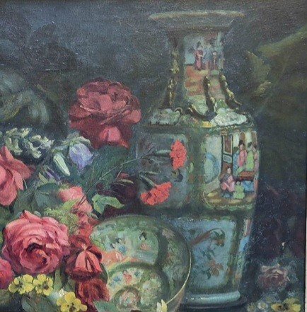 Natura morta con porcellane Imari, dipinto Francia XX Secolo-photo-4