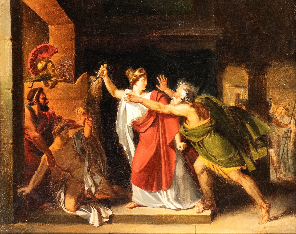 Scena classica , Dipinto Italia inizi XIX  secolo -photo-1