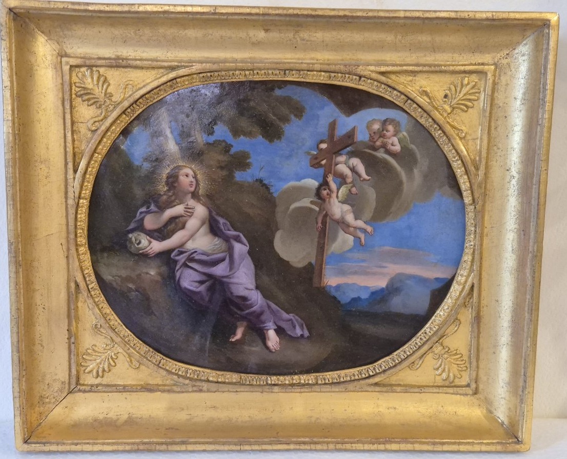 Scuola bolognese XVII secolo Maddalena penitente olio su rame
