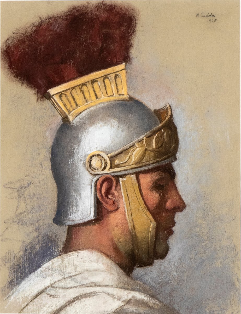 Testa di Centurione, Dipinto , di M. ledda inizi XX Secolo  -photo-2