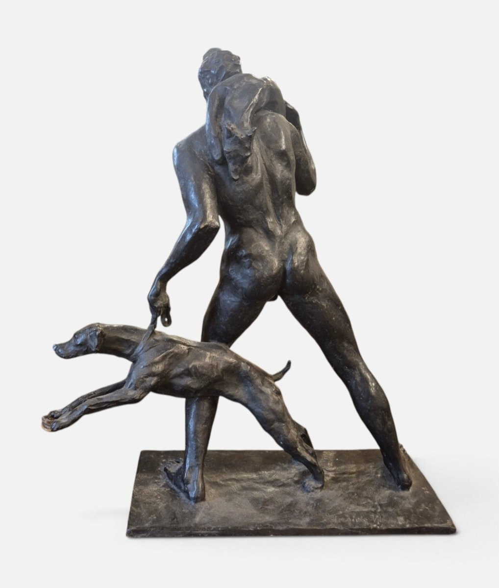 la  caccia, Scultura in bronzo di A Vannetti Italia anni 30, f.ta-photo-2