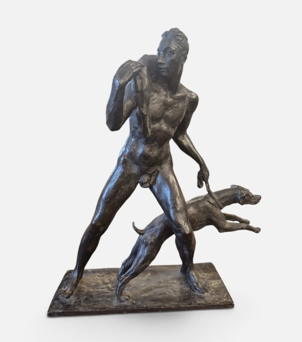 la  caccia, Scultura in bronzo di A Vannetti Italia anni 30, f.ta