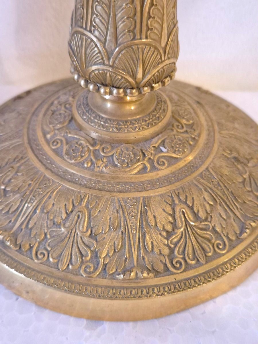 Coppia di candelieri in bronzo dorato Carlo X-photo-1
