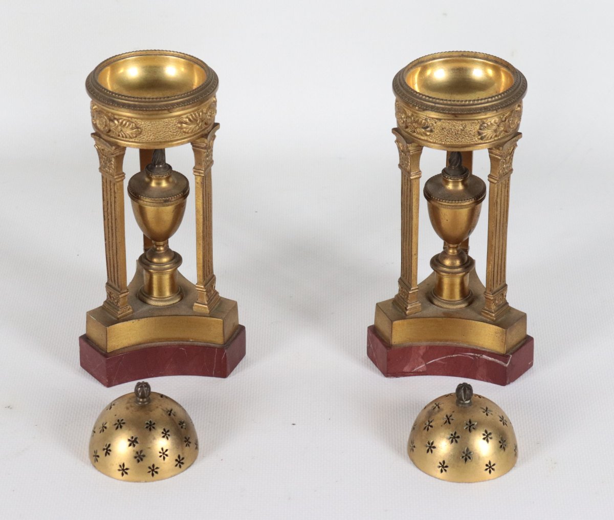 Coppia di bruciaprofumi bronzo dorato Impero Francia o area baltica XIX secolo-photo-2