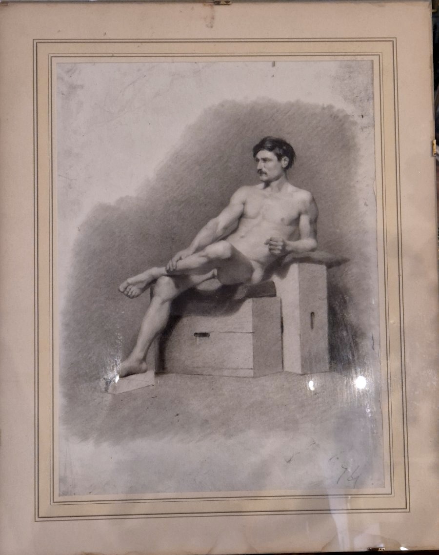 Disegno d'accademia Nudo di giovane XIX secolo-photo-2