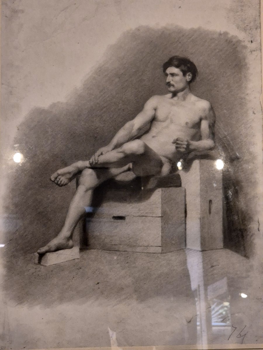 Disegno d'accademia Nudo di giovane XIX secolo