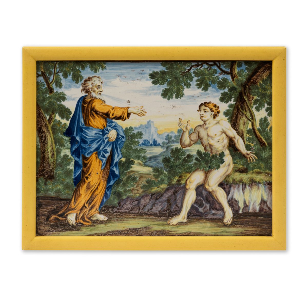 Placca in maiolica Castelli XVIII secolo 