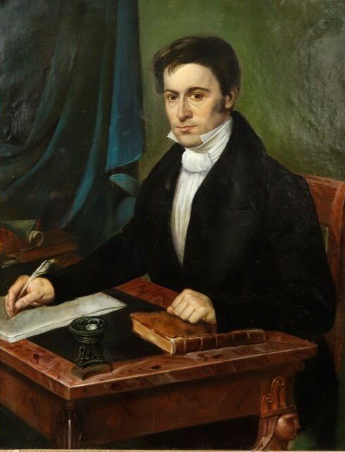 Ritratto d uomo alla scrivania, dipinto di J. bronzet fecit 1832 fto  Francia XIX Secolo -photo-2