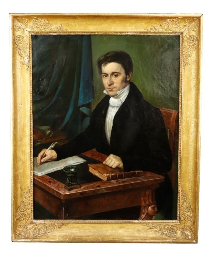 Ritratto d uomo alla scrivania, dipinto di J. bronzet fecit 1832 fto  Francia XIX Secolo 